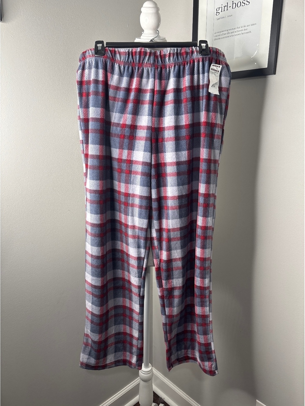 Cuddl Duds Plush Fleece Lounge Pants Red Gray Plaid Size 14/16H
